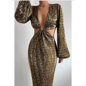 RUNAWAY the Label Gold long sleeve cut out dress